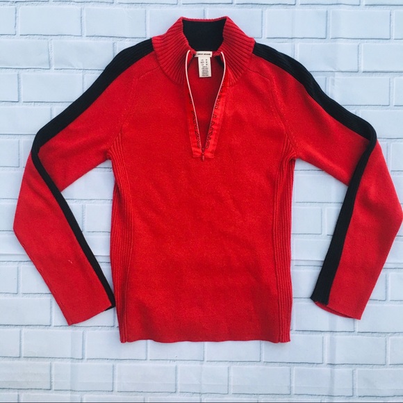 DKNY Pullover Sweater MEDIUM Ribbed Red & Black Cotton - Picture 8 of 11